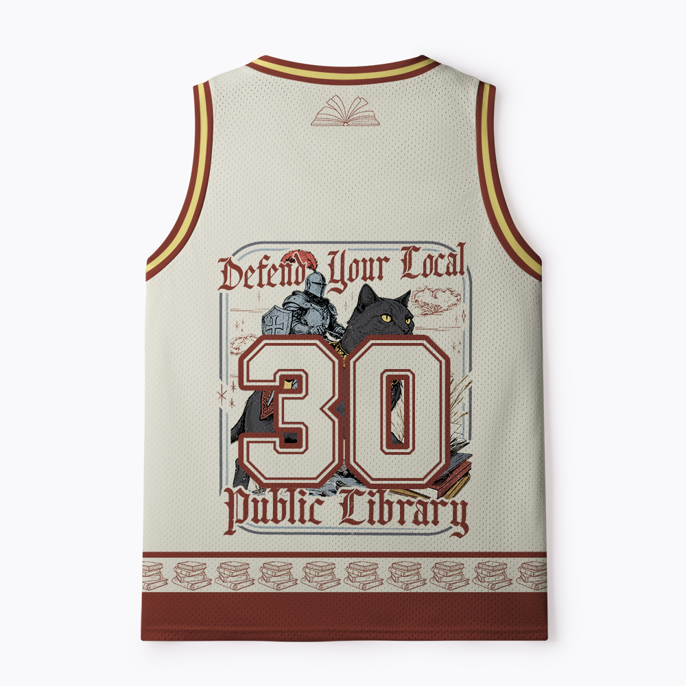 Defend Your Local Public Library Funny Knight Cat Mesh Jersey Tank Top