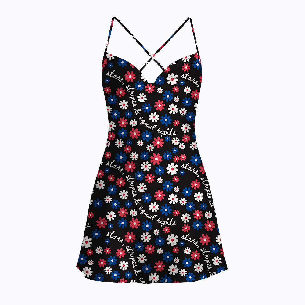 Funny 4th of July Satin Cross Back Mini Dresses