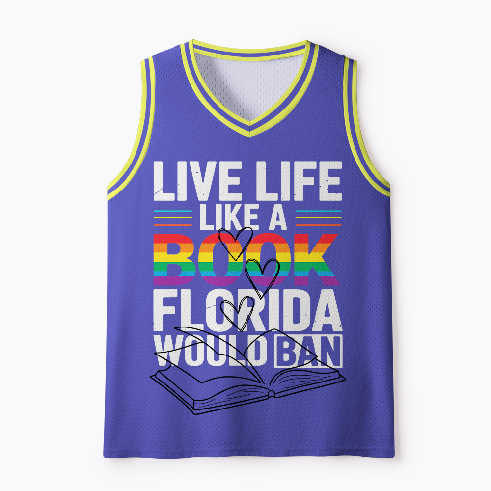 LGBTQ Quote Live Life Like A Banned Rainbow Book Mesh Jersey Tank Top