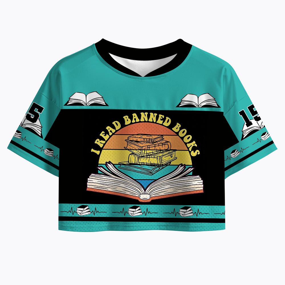 I Read Banned Books Retro Sunset Crop Sports Jersey