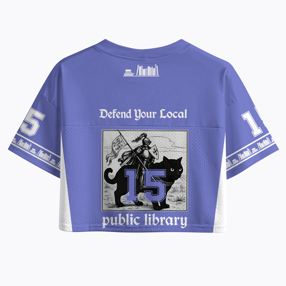 Defend Your Local Public Library Funny Knight Cat Crop Sports Jersey