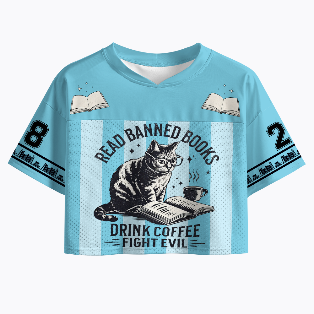 Read Banned Books Cat Crop Sports Jersey