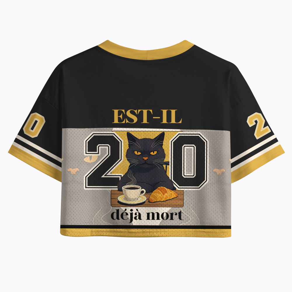 French Cat with Hidden Message Crop Sports Jersey