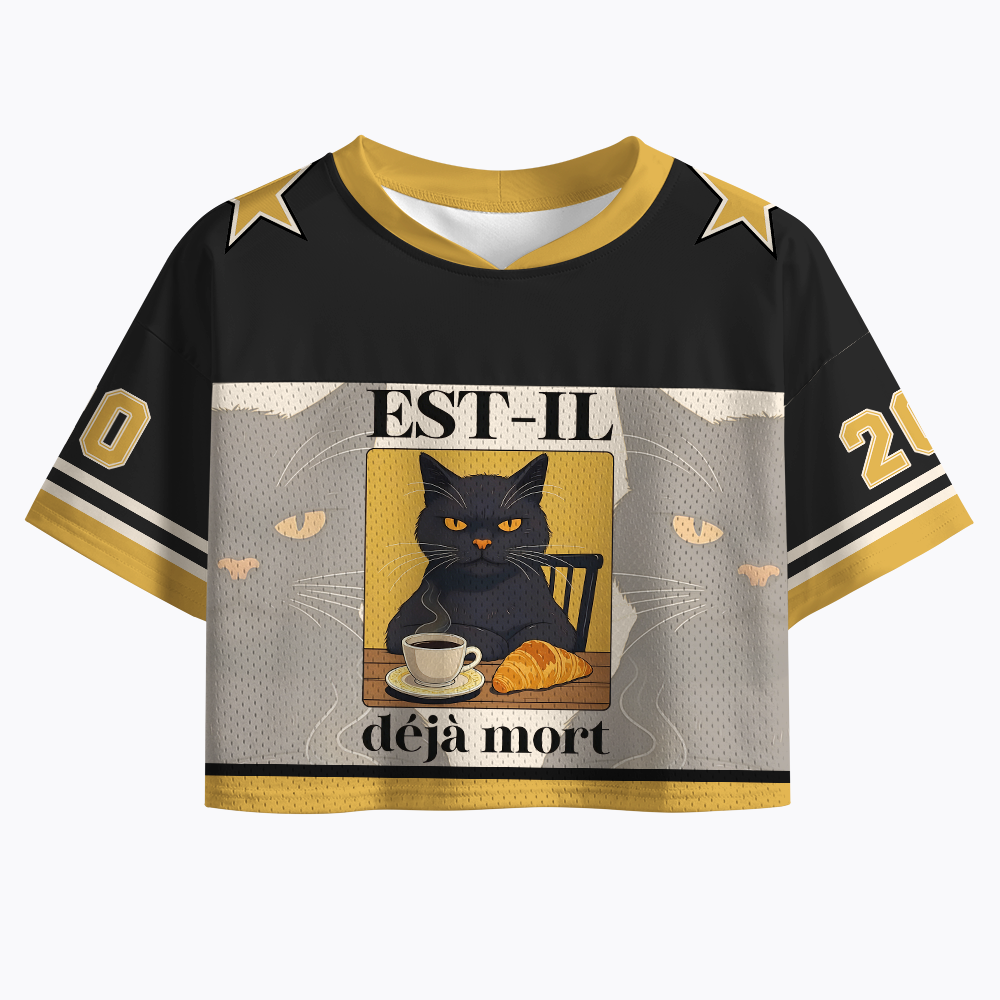 French Cat with Hidden Message Crop Sports Jersey