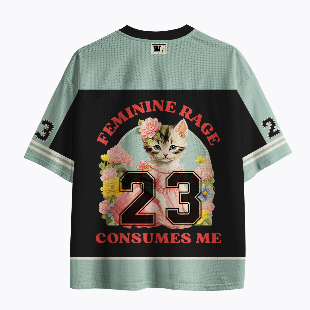 Feminine Rage Retro Mid Century Cat Feminist Mesh Jersey