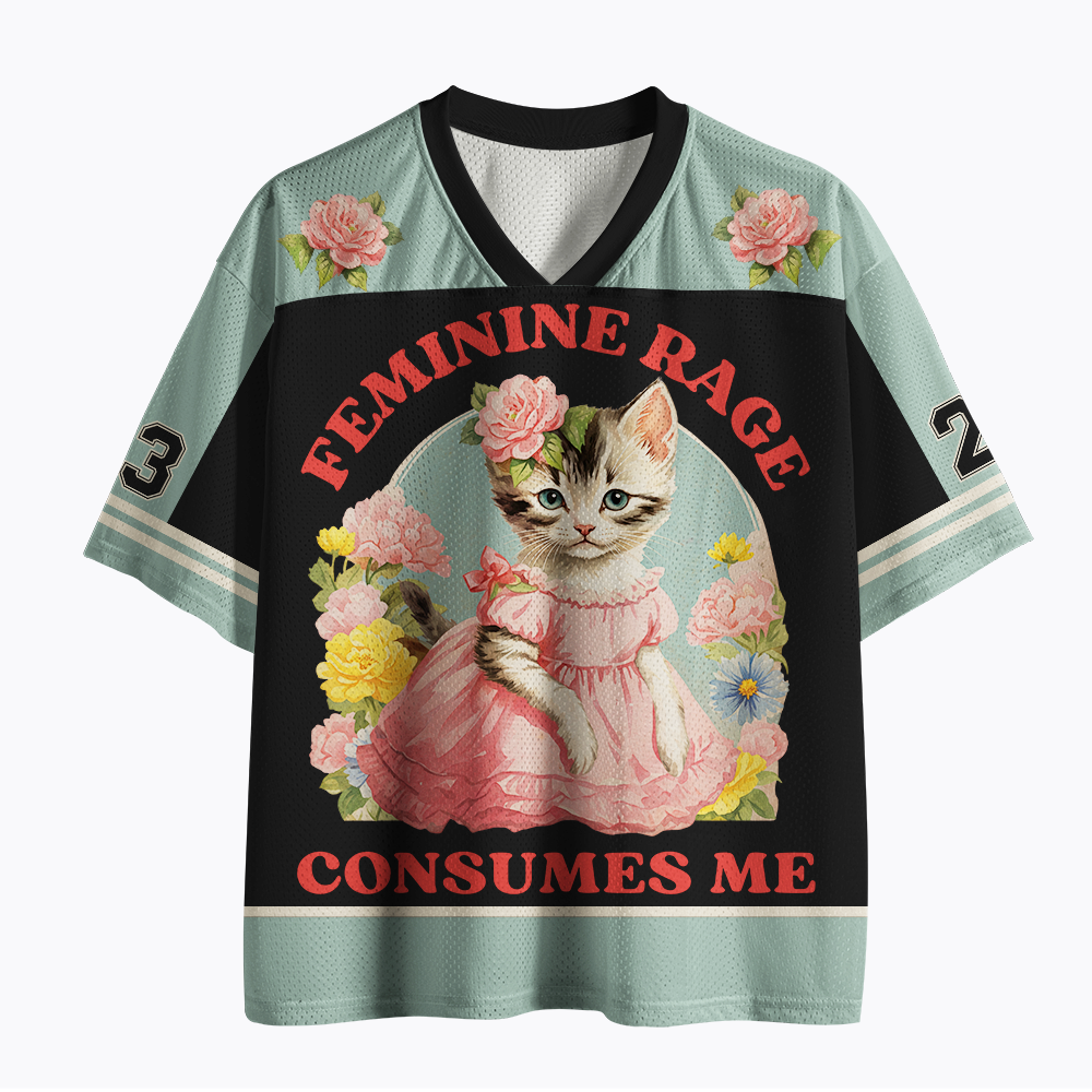 Feminine Rage Retro Mid Century Cat Feminist Mesh Jersey