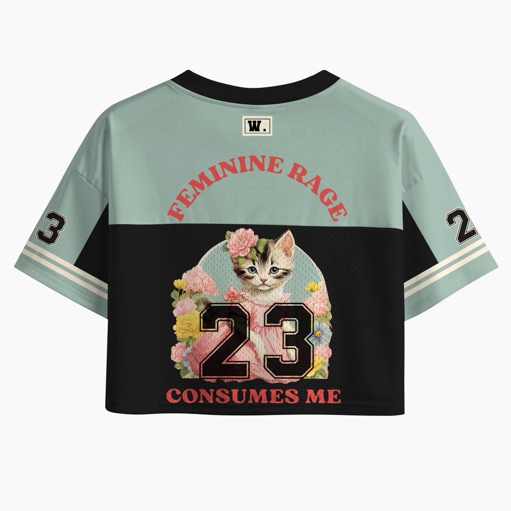 Feminine Rage Retro Mid Century Cat Feminist Crop Sports Jersey