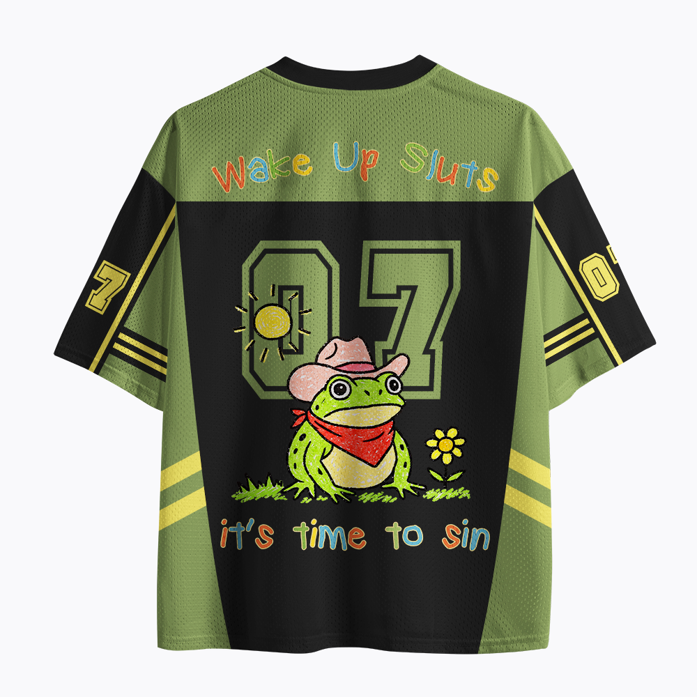 Wake up it's time to sin, funny cowboy frog meme Mesh Jersey