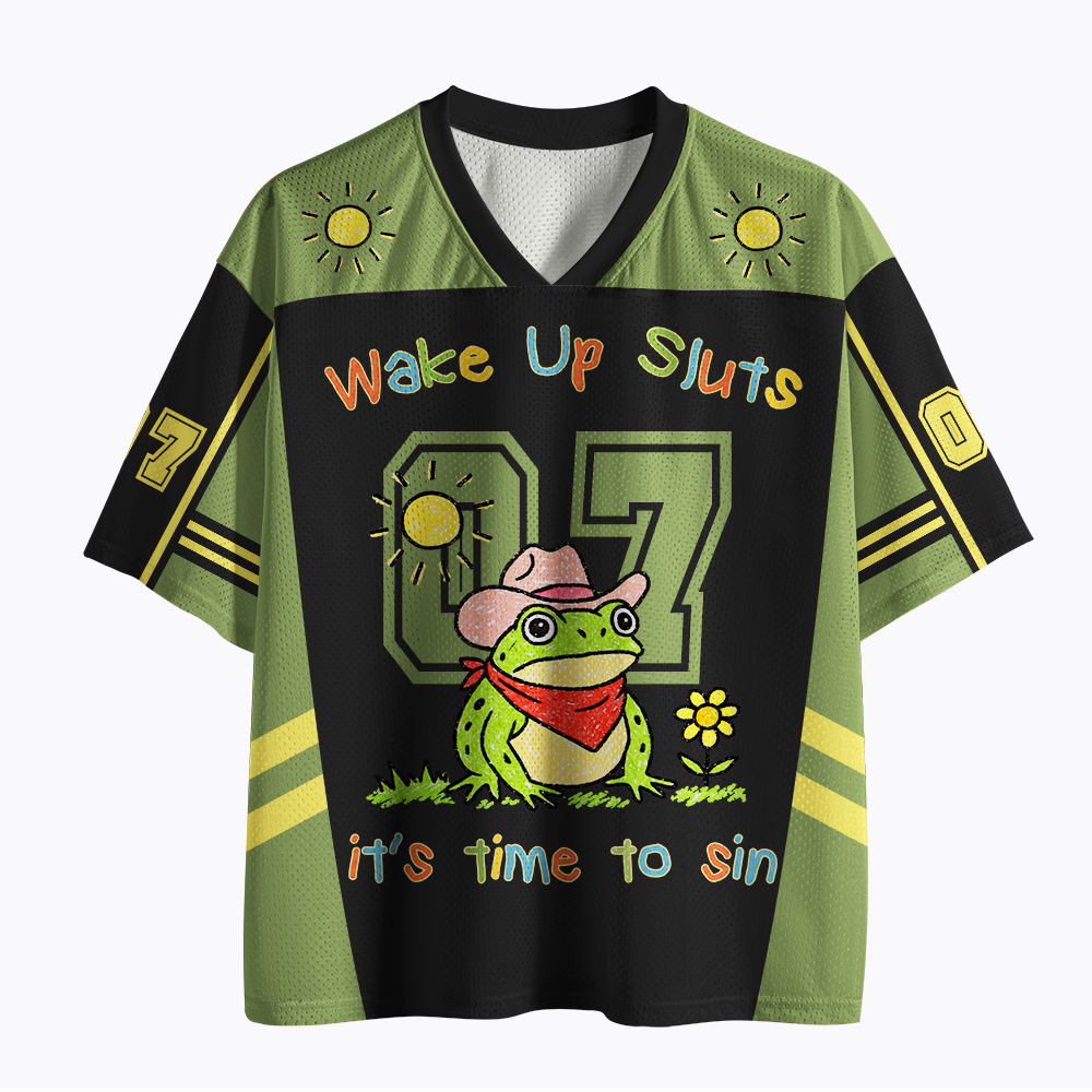Wake up it's time to sin, funny cowboy frog meme Mesh Jersey