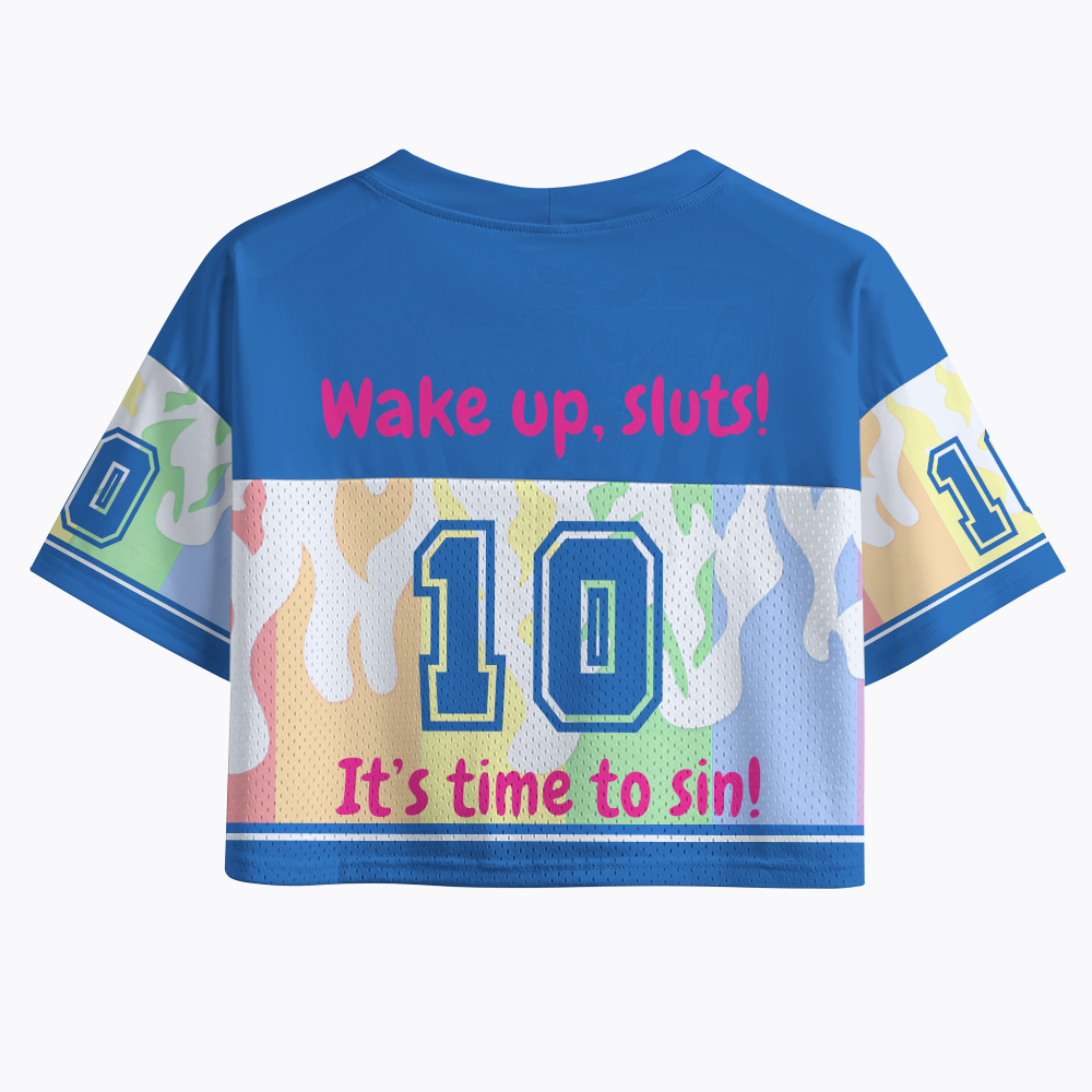 Funny Pride Raccoon T-Shirt: "Wake Up Sluts!" Crop Sports Jersey