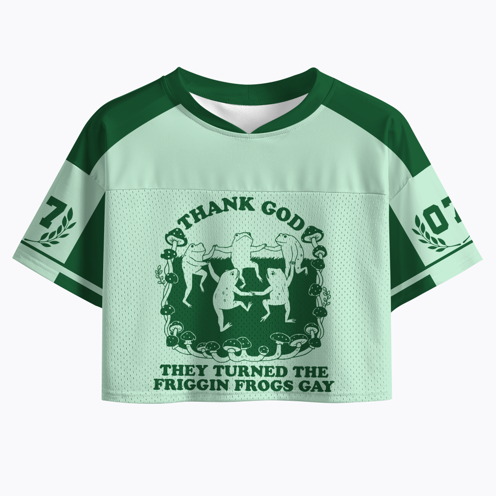 They turned the frogs Gay: Funny Cottagecore Vintage Frog Crop Sports Jersey