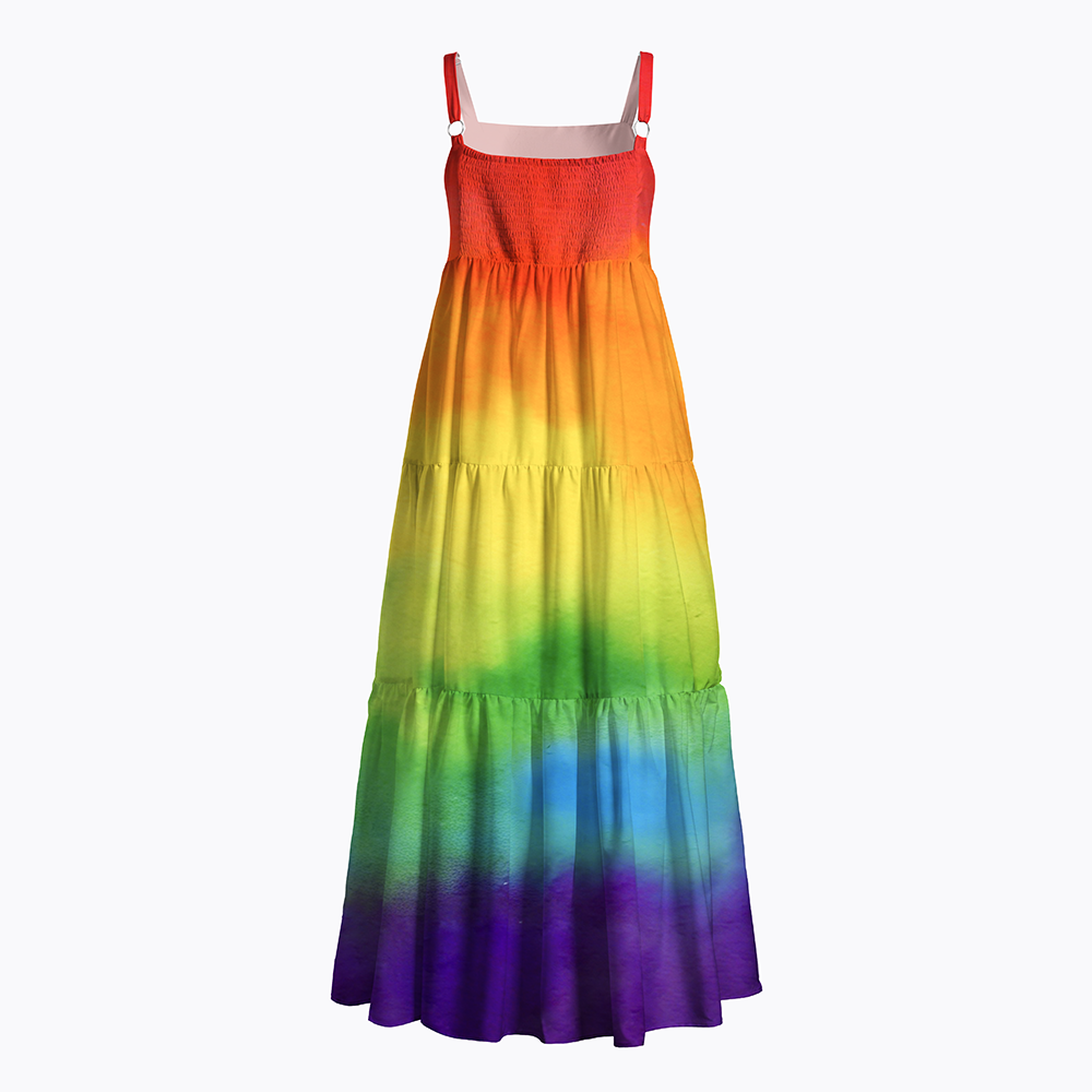 Soft Rainbow Watercolor Maxi Dress