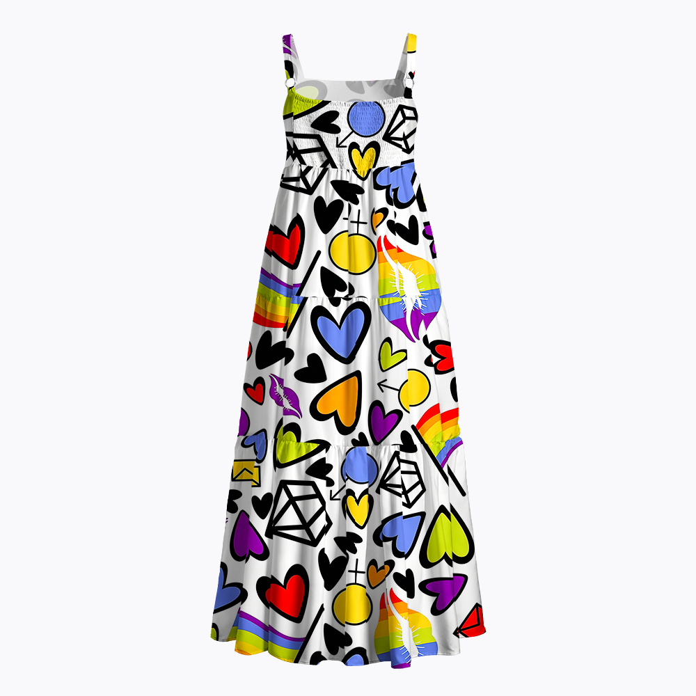 Rainbow Pride Love & Hearts Doodle Maxi Dress