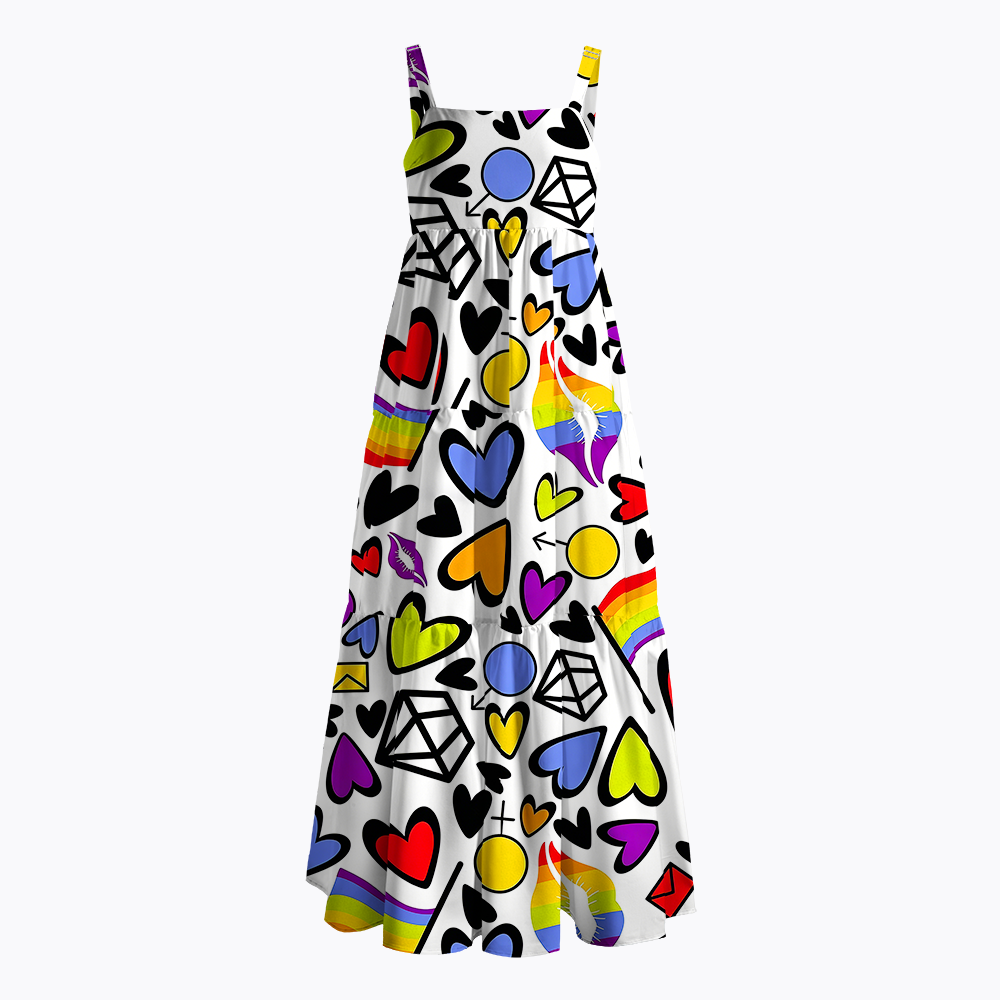 Rainbow Pride Love & Hearts Doodle Maxi Dress