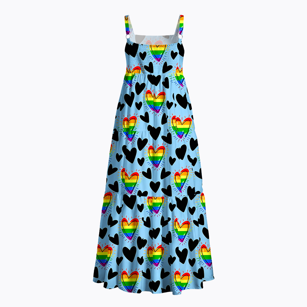 Rainbow Flag Symbols & Hearts Maxi Dress