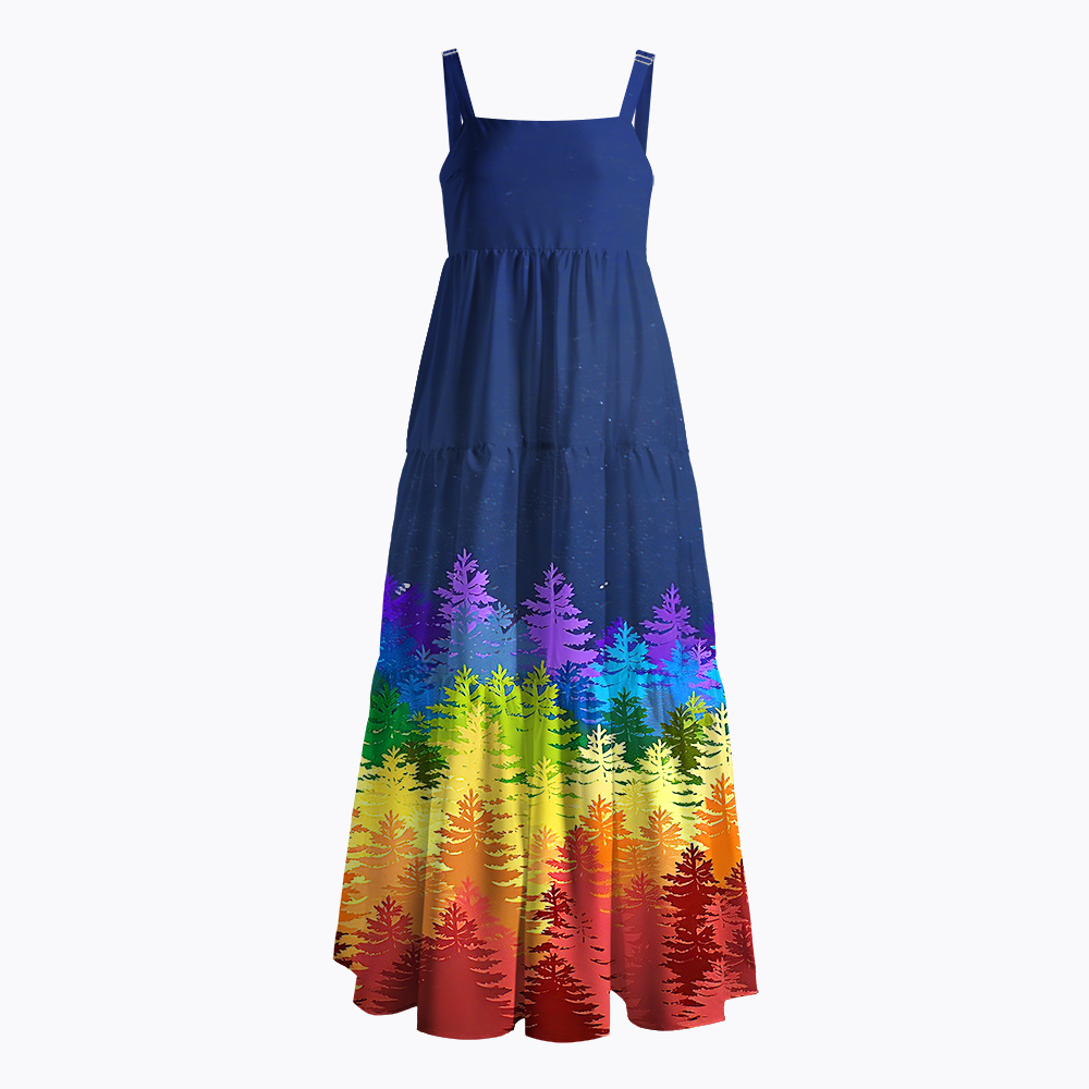 Gradient Rainbow Forest Starry Night Maxi Dress