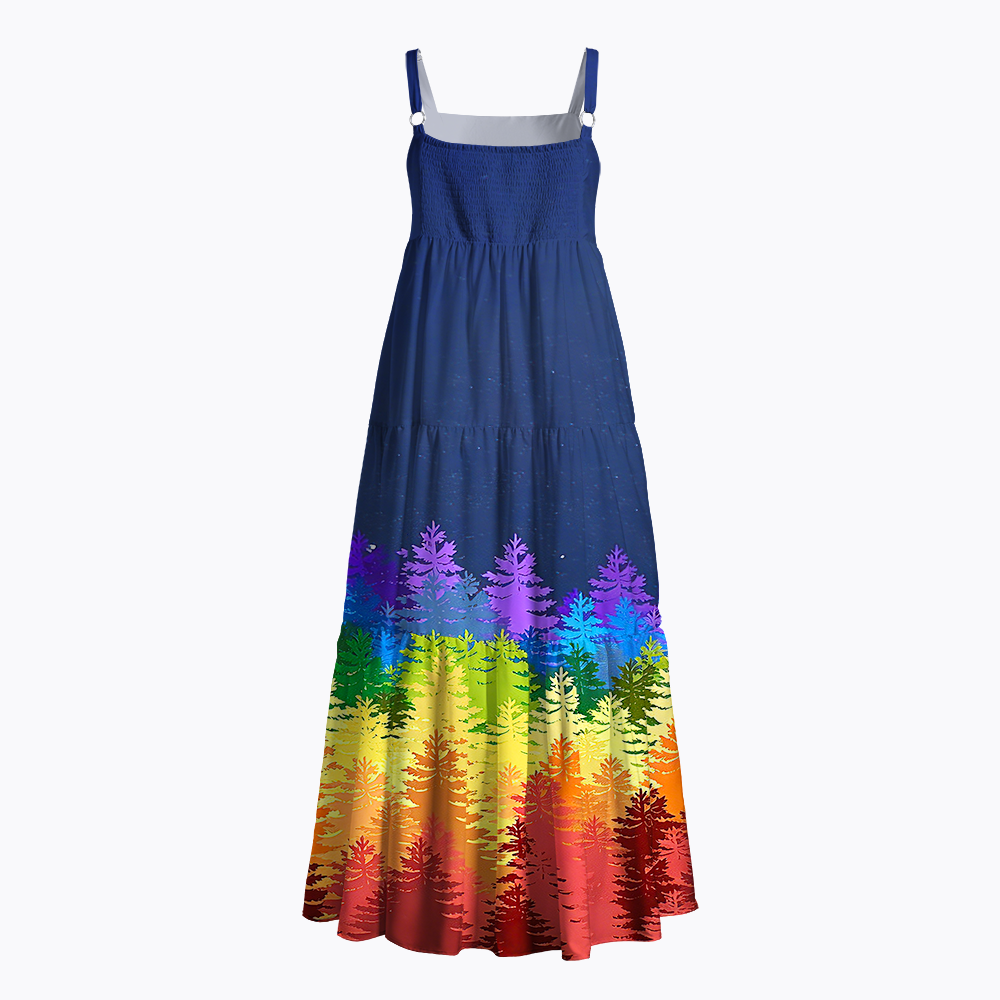 Gradient Rainbow Forest Starry Night Maxi Dress