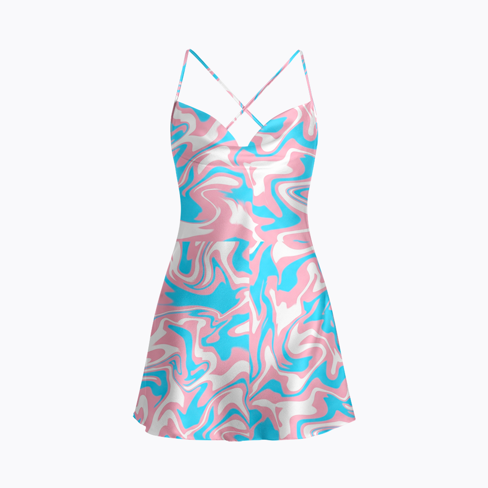 Trans Pride Flowy Summer Satin Cross Back Mini Dresses
