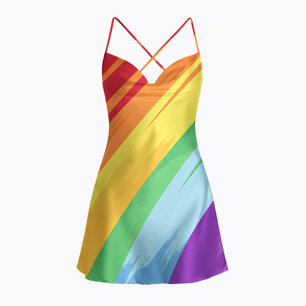Inclusive Rainbow LGBTQ+ Pride Satin Cross Back Mini Dresses