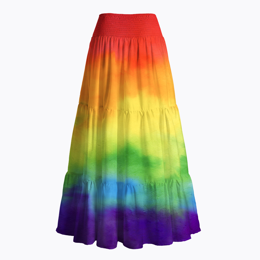 Soft Rainbow Watercolor Maxi Skirt