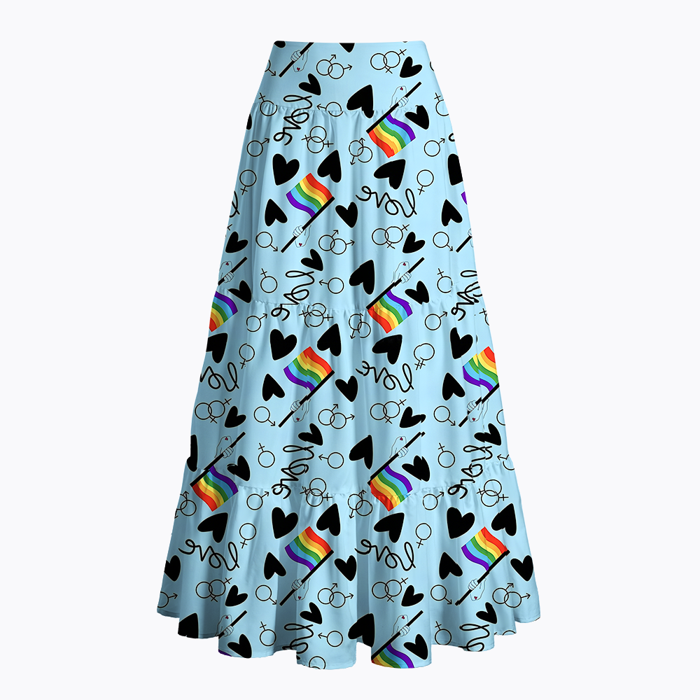 Rainbow Flag & Heart LGBTQ+ Maxi Skirt