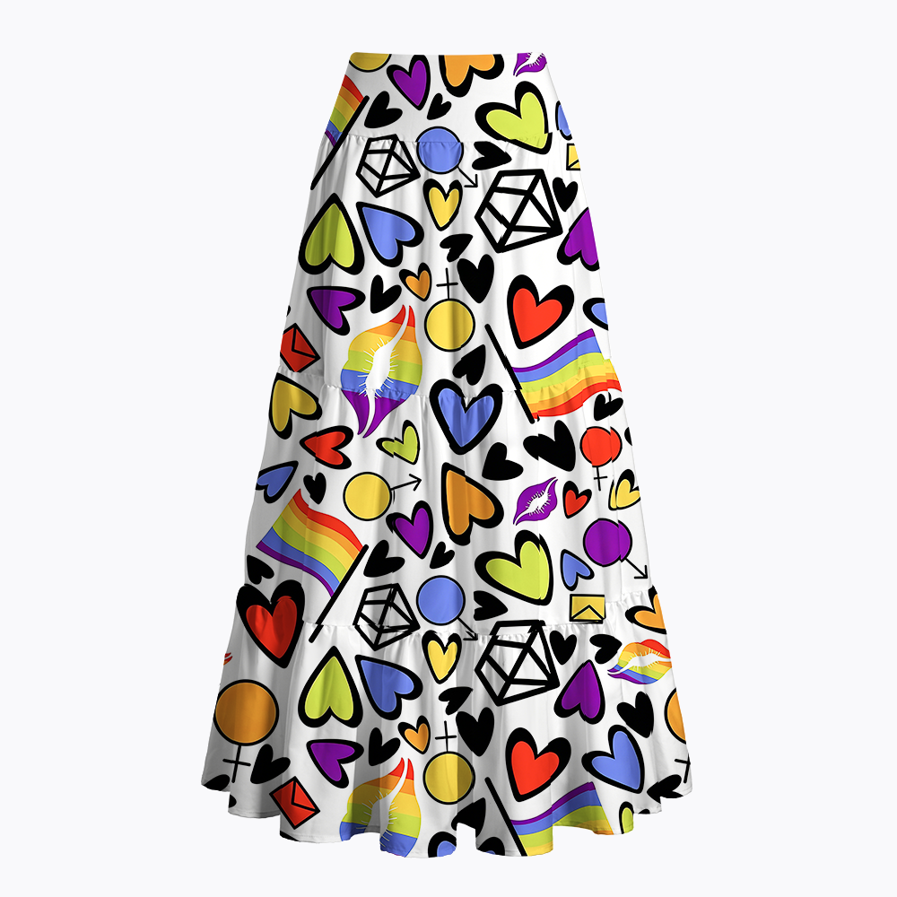 Rainbow Pride Love & Hearts Doodle Maxi Skirt