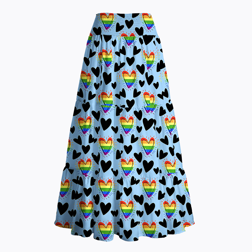 Rainbow Flag Symbols & Hearts Maxi Skirt