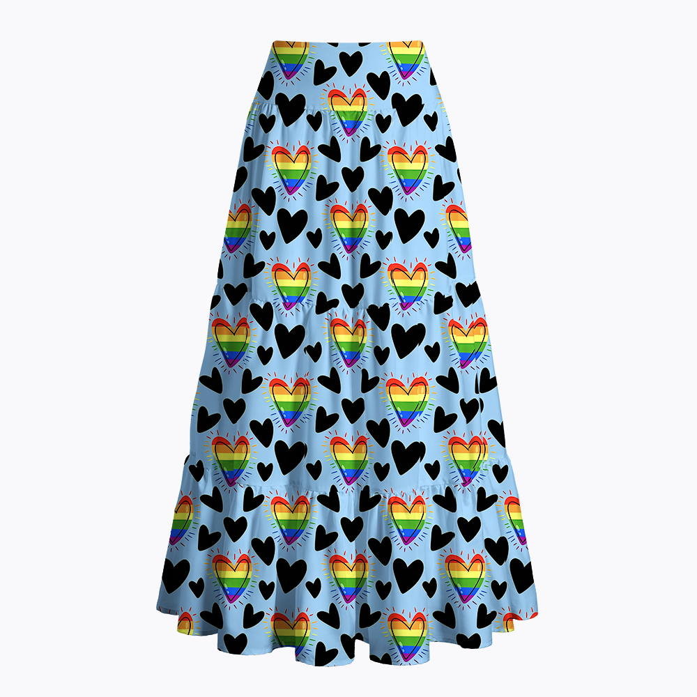 Rainbow Flag Symbols & Hearts Maxi Skirt