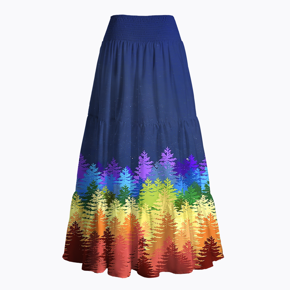 Gradient Rainbow Forest Starry Night Maxi Skirt