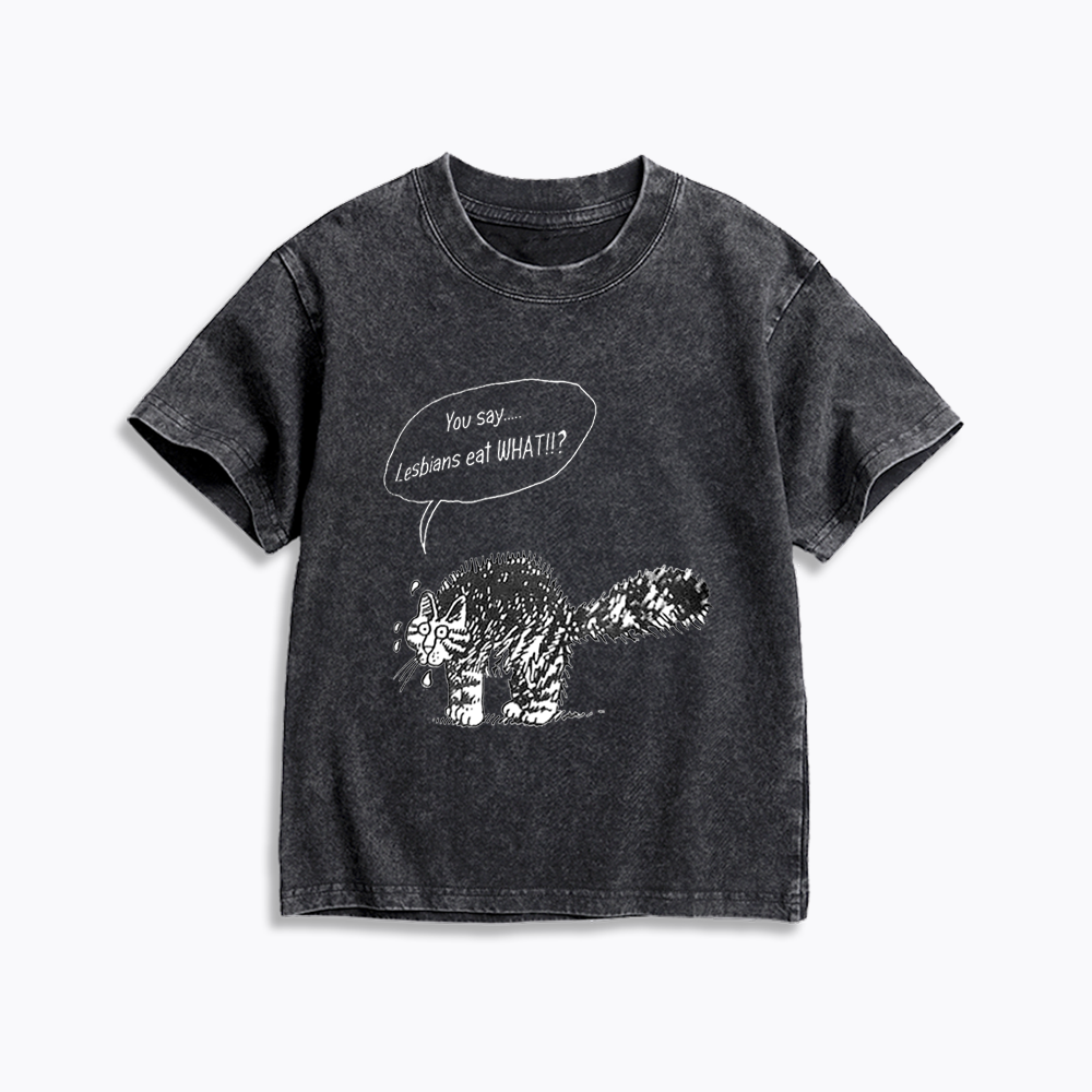Cartoon Cat Kids Washed T-Shirt