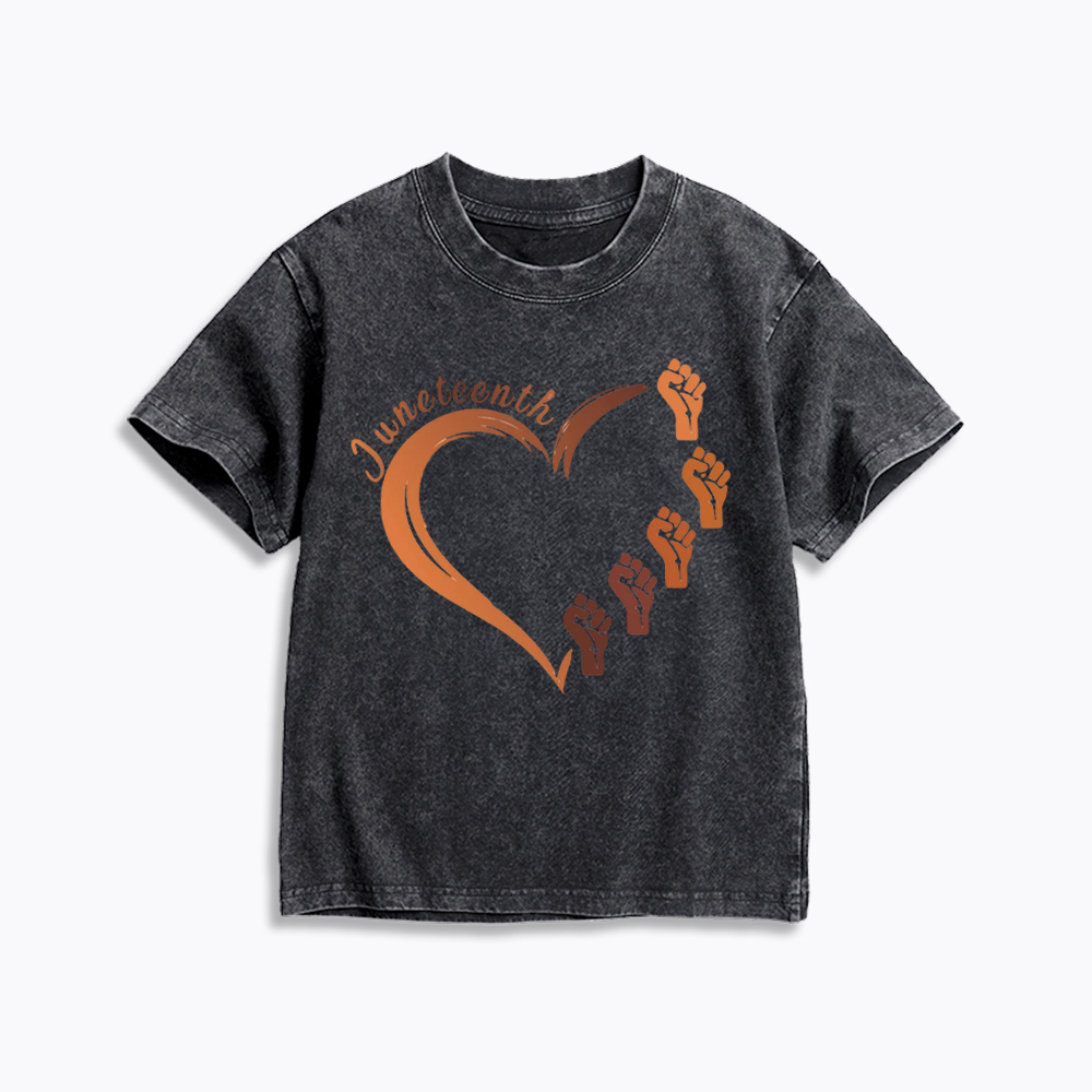 Juneteenth Heart Black Pride Kids Washed T-Shirt