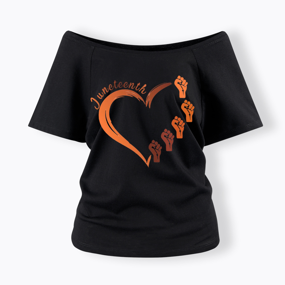 Juneteenth Heart Black Pride Off Shoulder T-shirt