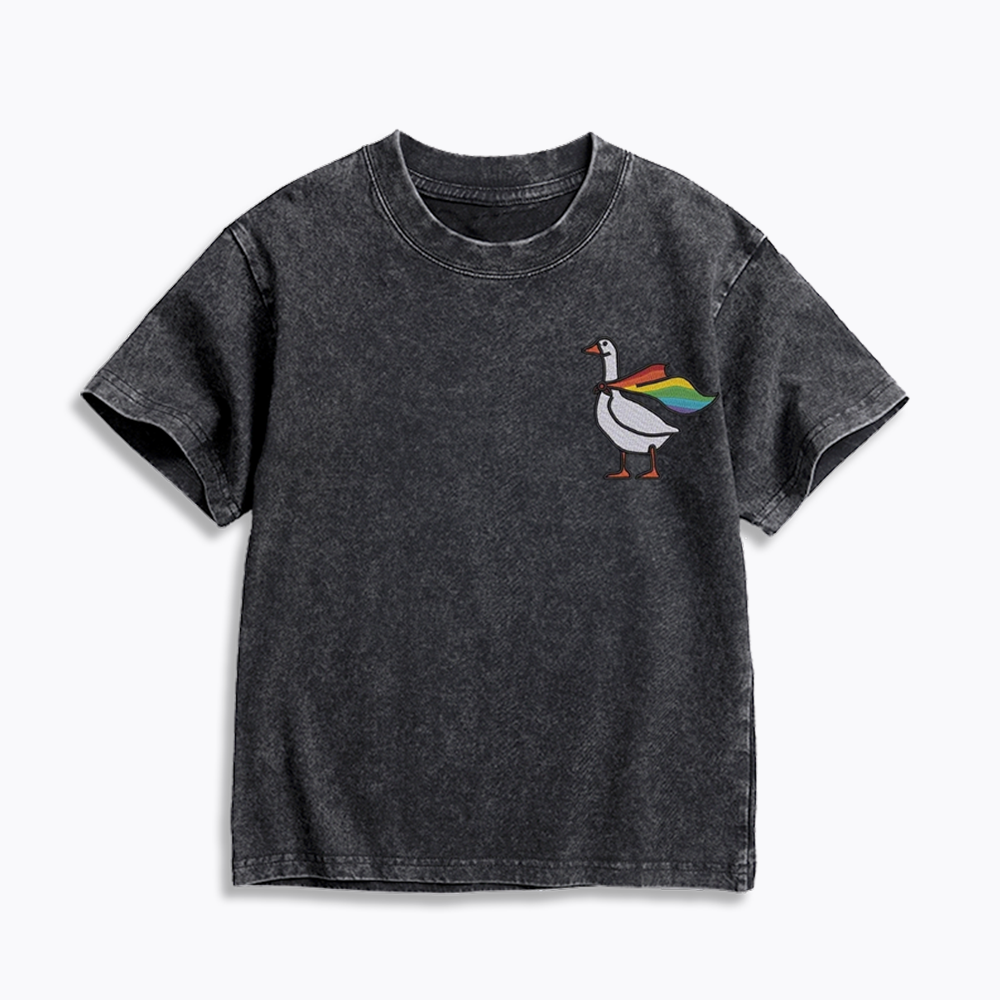Rainbow Goose LGBTQ Kids Washed T-Shirt