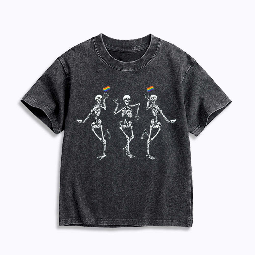 pride dancing skeleton Kids Washed T-Shirt