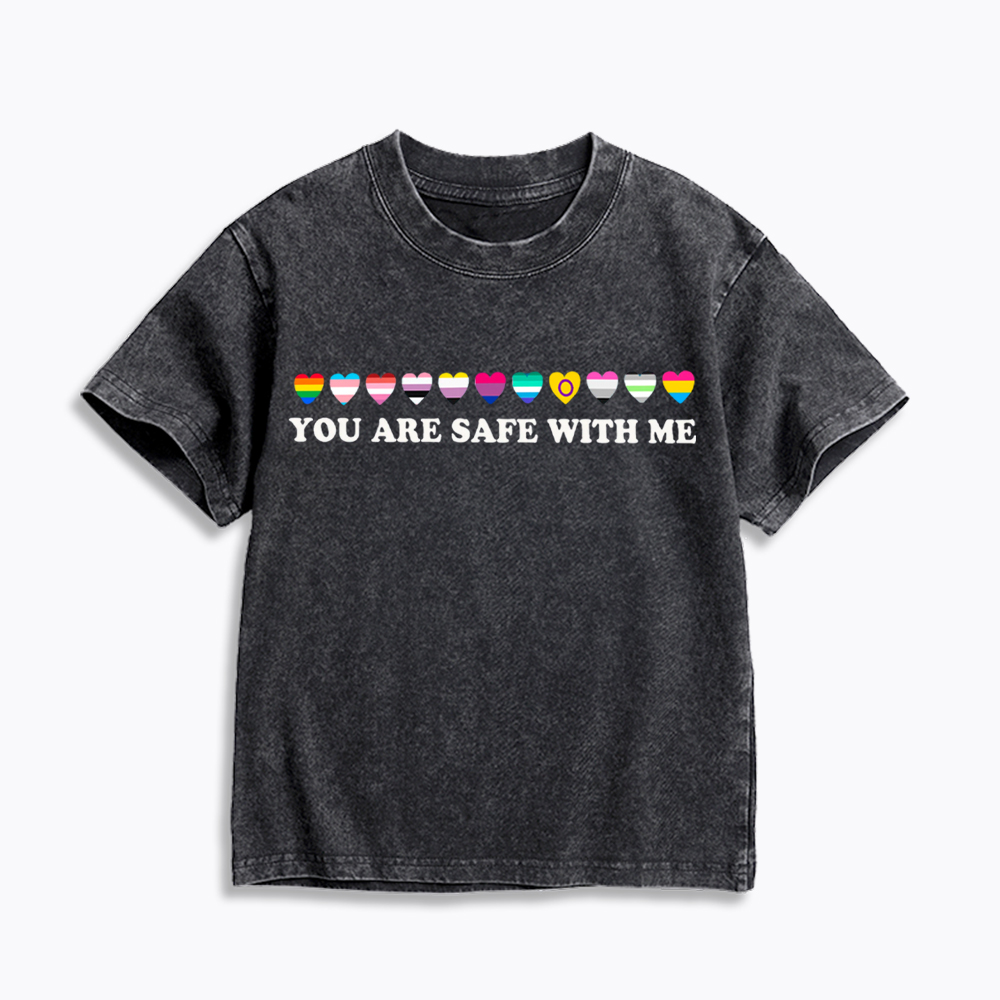 You Are Safe With Me Kids Washed T-Shirt