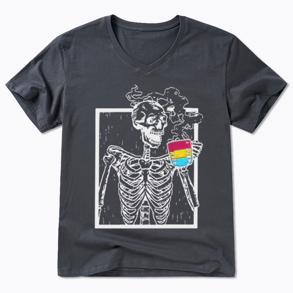 Pansexual Skeleton Drinking Coffee V-Neck Classic T-Shirt