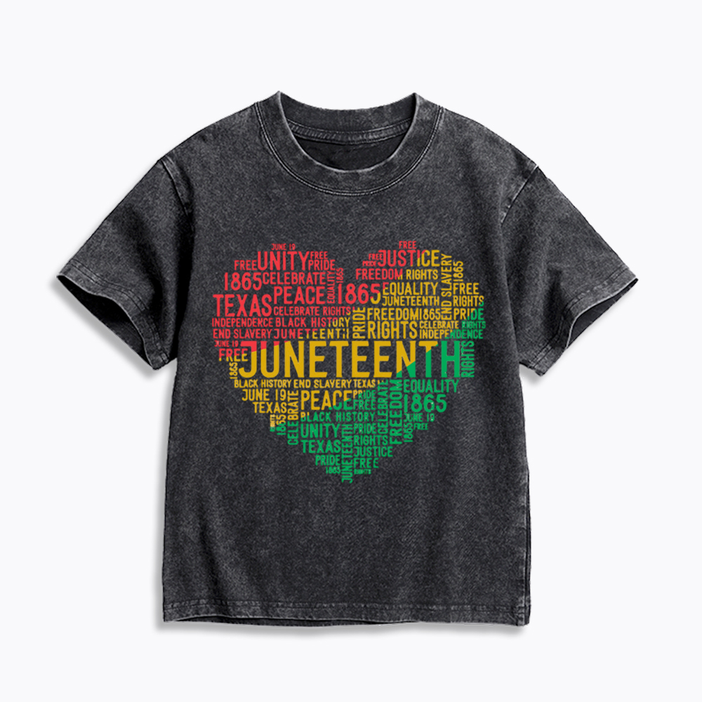 Juneteenth Heart Black History Kids Washed T-Shirt