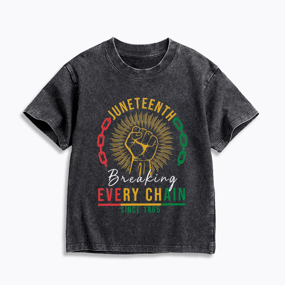 Breaking Every Chain Juneteenth Kids Washed T-Shirt