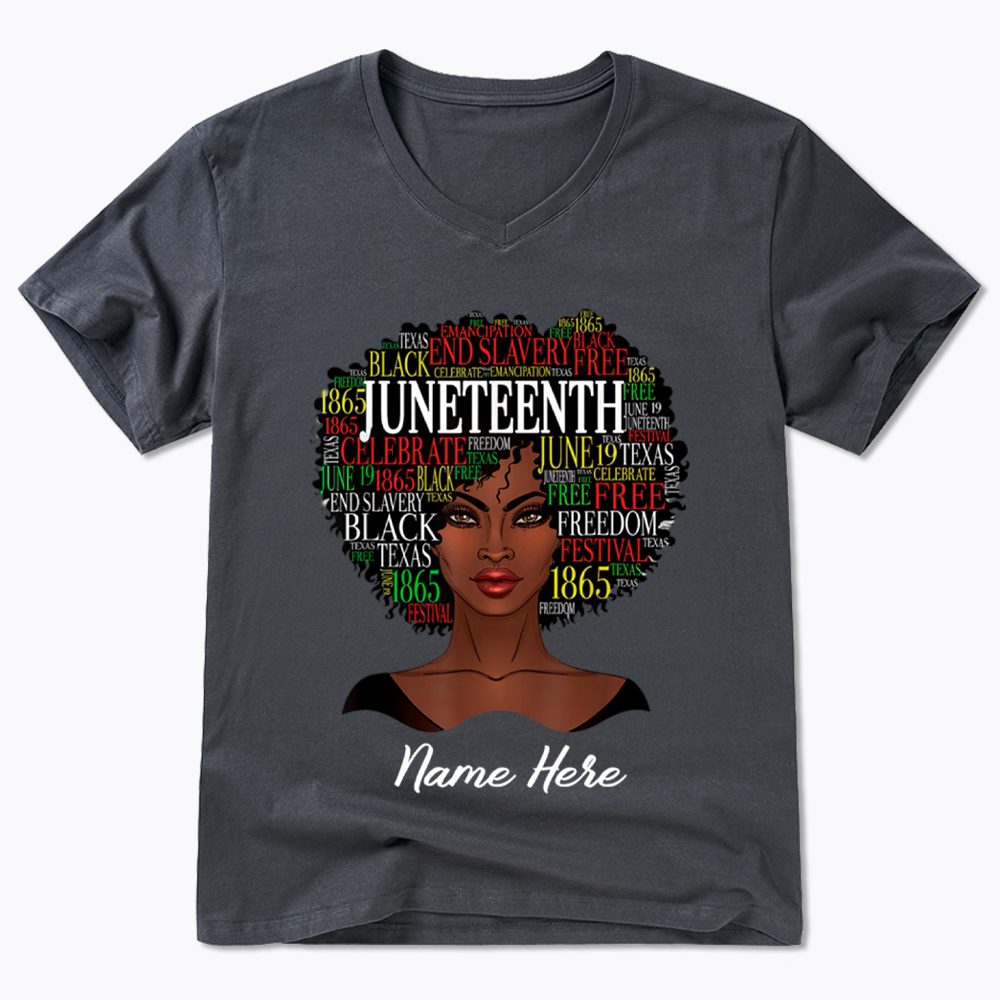Personalized Juneteenth Black Women Natural Hair V-Neck Classic T-Shirt