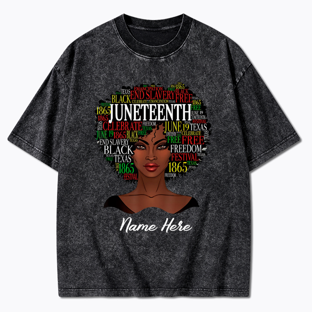Personalized Juneteenth Black Women Natural Hair Washed T-Shirt