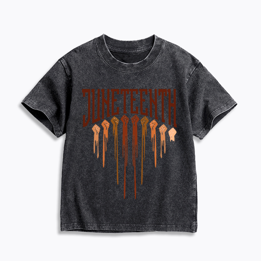 Different Races Skin Juneteenth Kids Washed T-Shirt