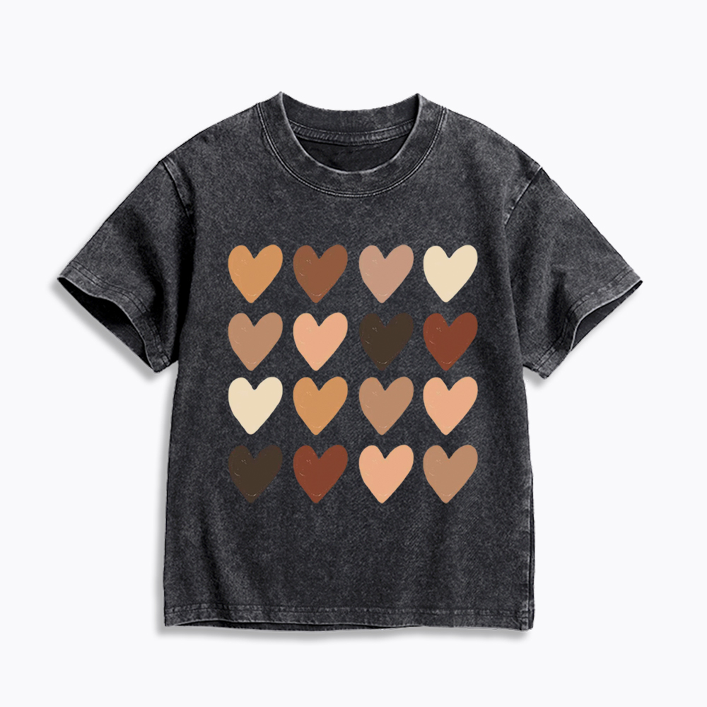 Skin Tone Hearts Racial Equality Kids Washed T-Shirt