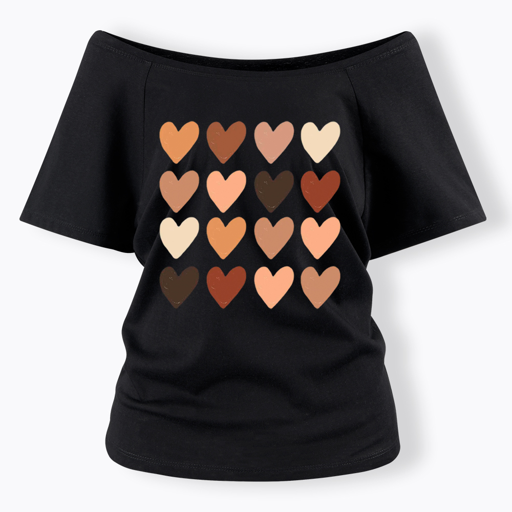 Skin Tone Hearts Racial Equality Off Shoulder T-shirt