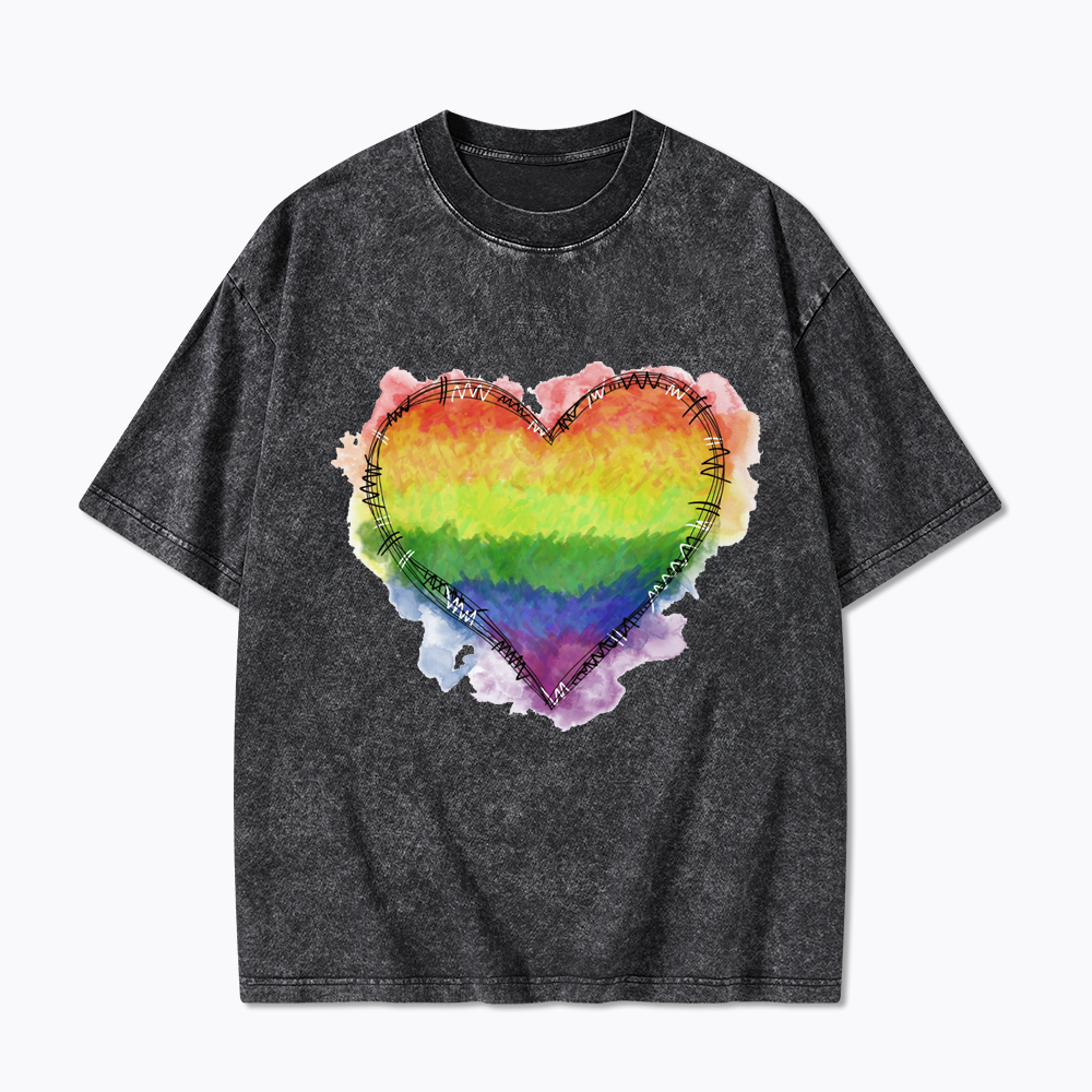 Rainbow Heart Washed T-Shirt