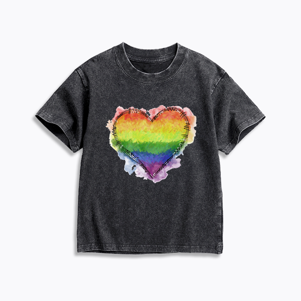 Rainbow Heart Kids Washed T-Shirt