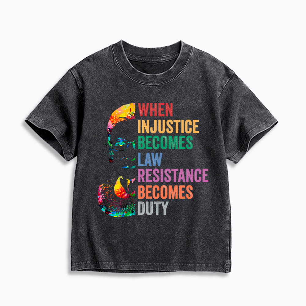 RBG When Injustice Becomes Law Resistance Becomes Duty Kids Washed T-Shirt