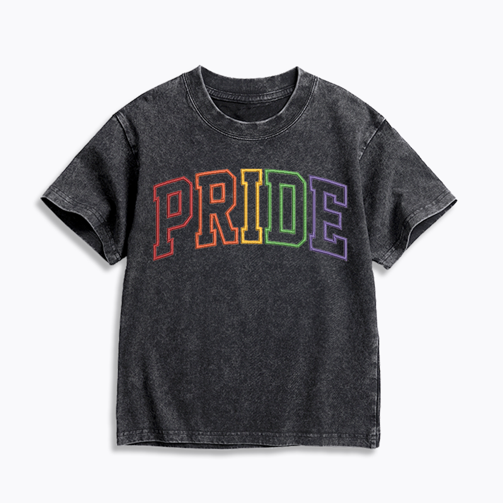 Embroidered Pride Kids Washed T-Shirt 