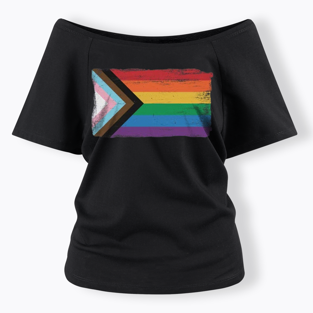 Progress Pride Flag Off Shoulder T-shirt