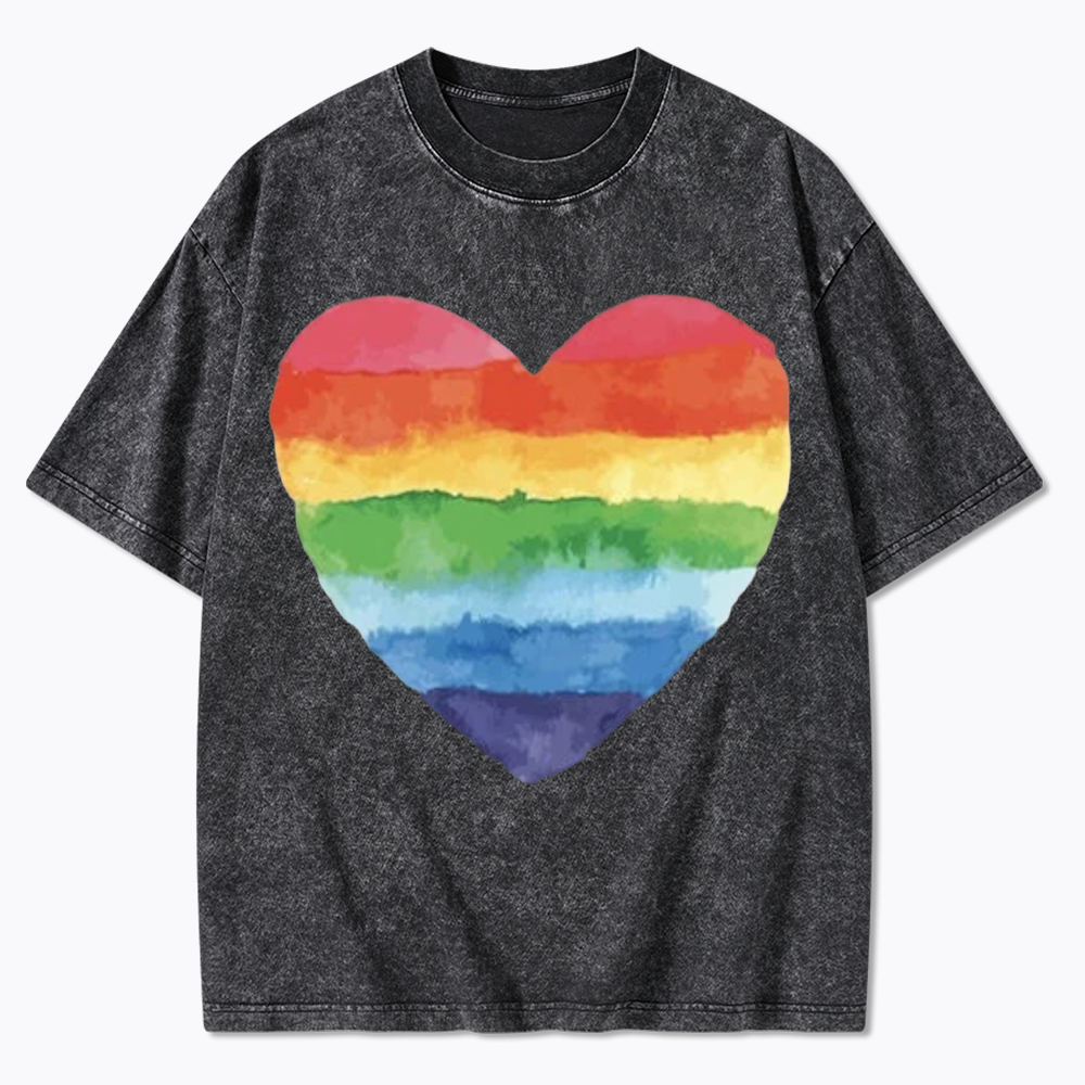Watercolor Rainbow Heart Washed T-Shirt
