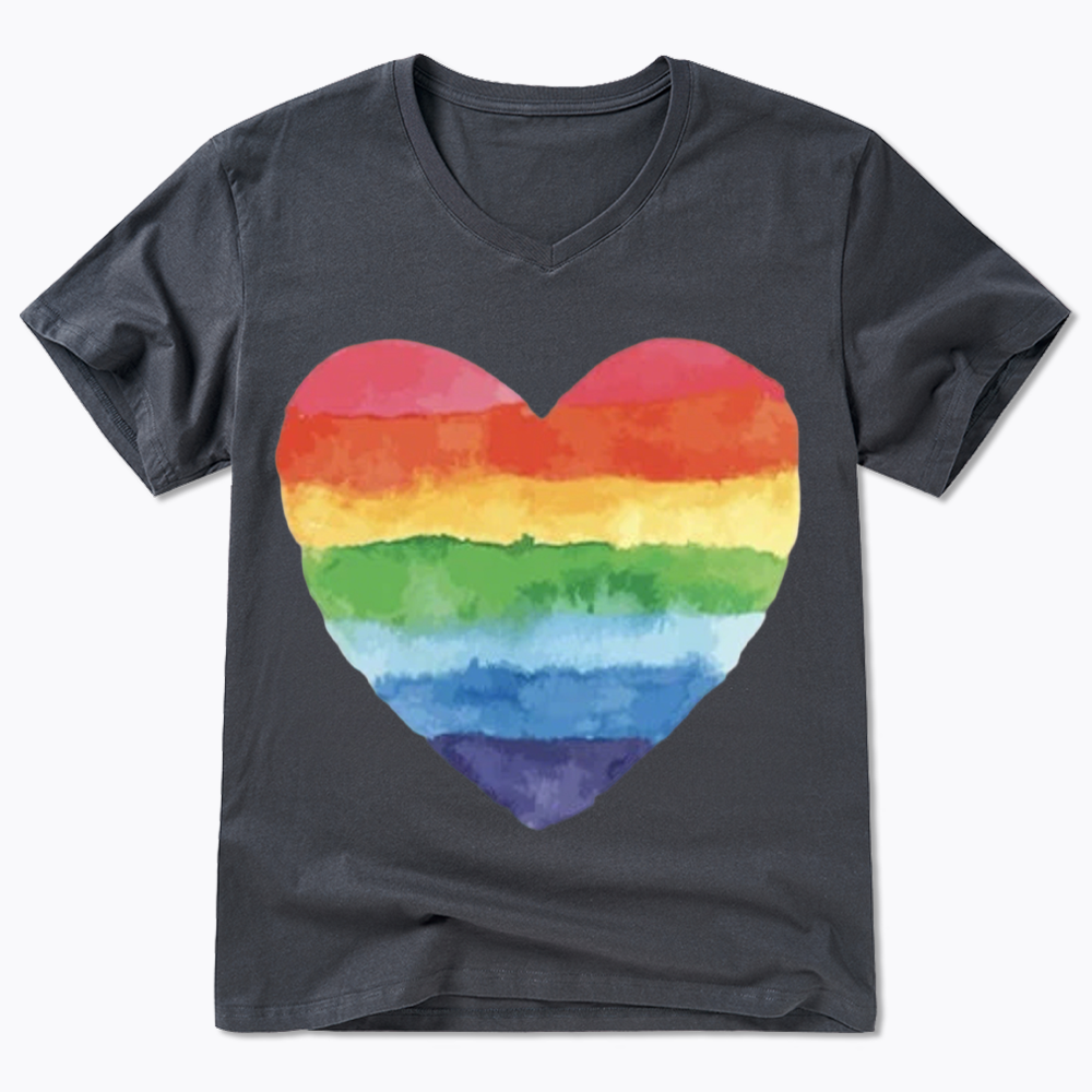 Watercolor Rainbow Heart V-Neck Classic T-Shirt